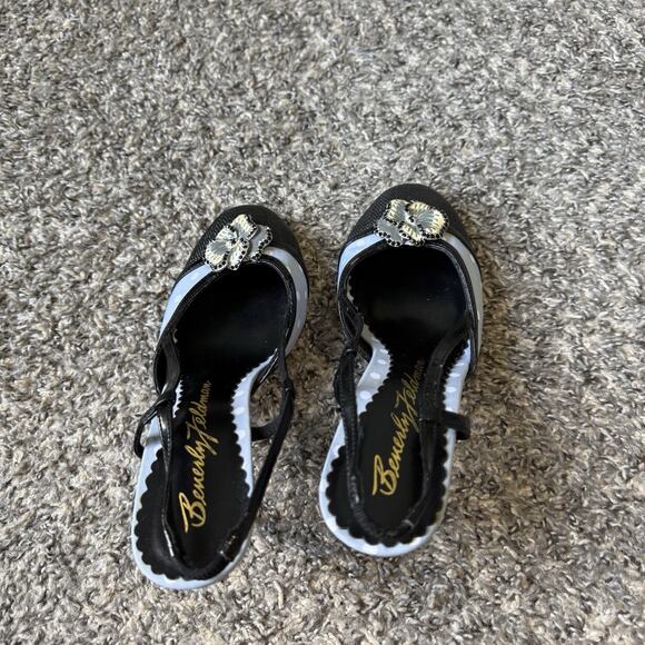 BEVERLY FELDMAN Heels Black Blue Polka Dot Slingback Rose Size 7 M READ - Picture 9 of 10